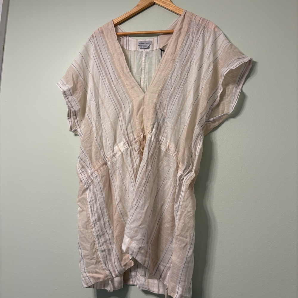 Prana Beige Striped Oversized Swim Cover Up